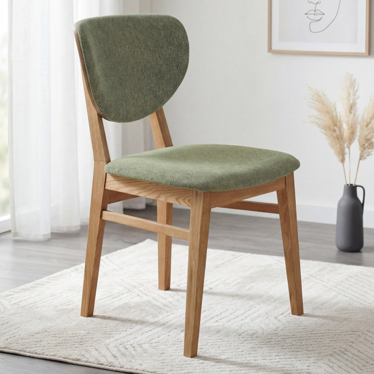 Eiche Esszimmerstuhl mit gepolstertem Sitz - Stoff Grün Easy Clean