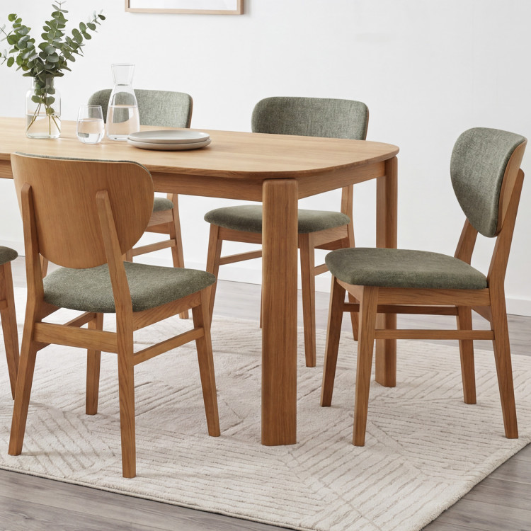 Eiche Esszimmerstuhl mit gepolstertem Sitz - Stoff Grün Easy Clean