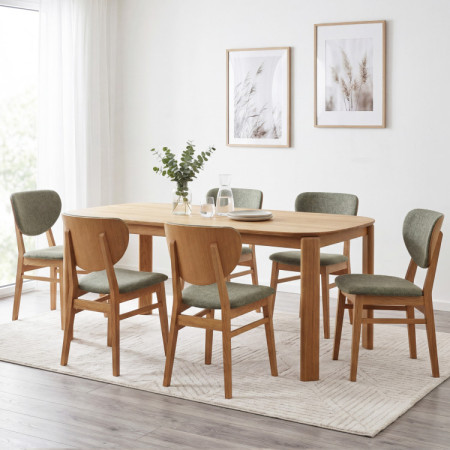 Eiche Esszimmerstuhl mit gepolstertem Sitz - Stoff Grün Easy Clean