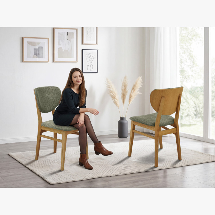 Eiche Esszimmerstuhl mit gepolstertem Sitz - Stoff Grün Easy Clean
