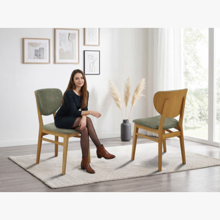 Eiche Esszimmerstuhl mit gepolstertem Sitz - Stoff Grün Easy Clean