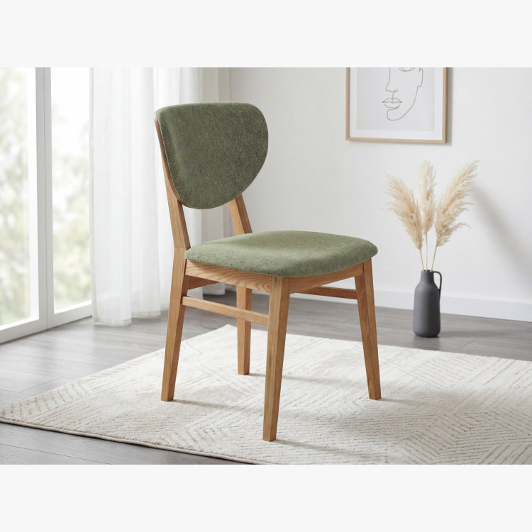 Eiche Esszimmerstuhl mit gepolstertem Sitz - Stoff Grün Easy Clean