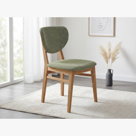 Eiche Esszimmerstuhl mit gepolstertem Sitz - Stoff Grün Easy Clean