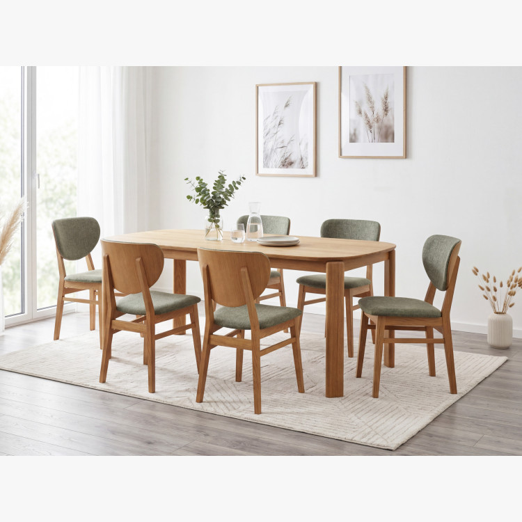 Eiche Esszimmerstuhl mit gepolstertem Sitz - Stoff Grün Easy Clean