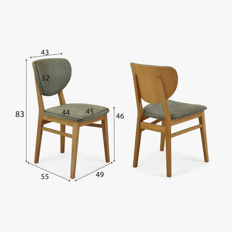 Eiche Esszimmerstuhl mit gepolstertem Sitz - Stoff Grün Easy Clean