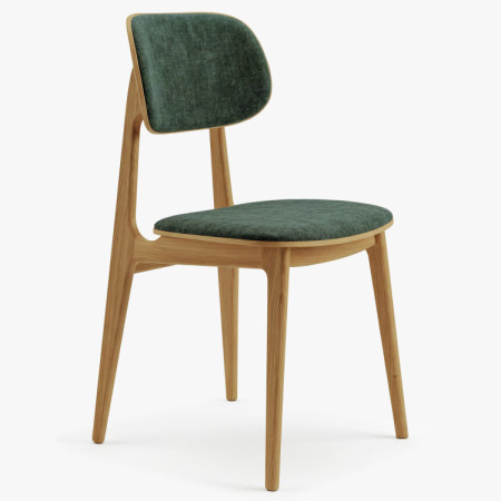 Polsterstuhl Vard aus massivem Eichenholz – grüner Stoff