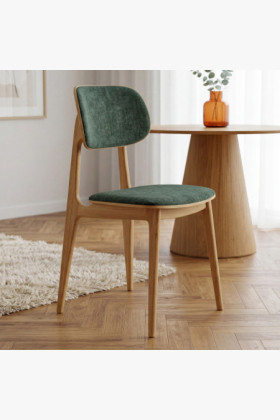 Polsterstuhl Vard aus massivem Eichenholz – grüner Stoff 2