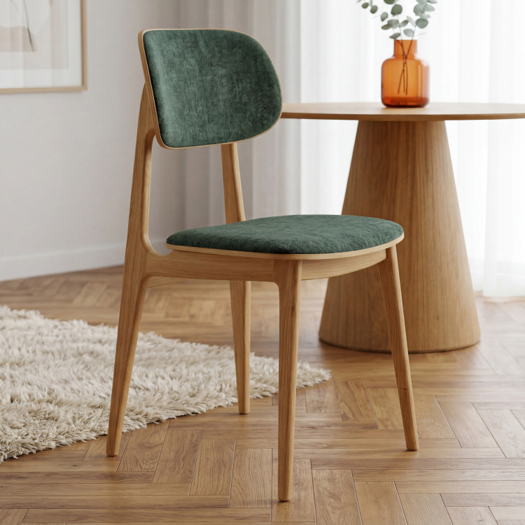 Polsterstuhl Vard aus massivem Eichenholz – grüner Stoff