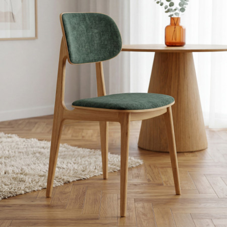 Polsterstuhl Vard aus massivem Eichenholz – grüner Stoff