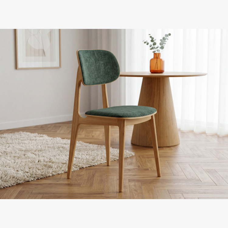 Polsterstuhl Vard aus massivem Eichenholz – grüner Stoff