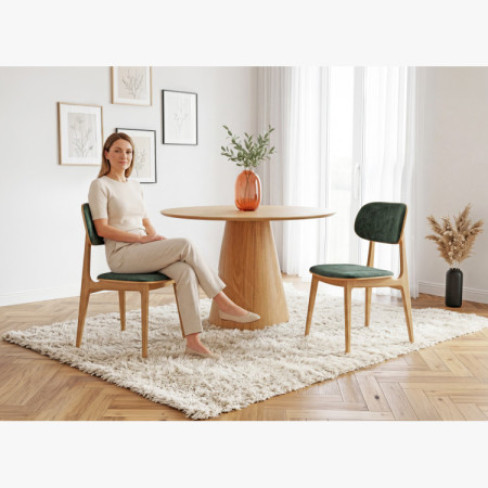 Polsterstuhl Vard aus massivem Eichenholz – grüner Stoff