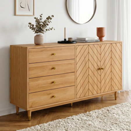 Eichenkommode 167,5 cm mit Schubladen und Türen – Öl-Wachs, Soft-Close
