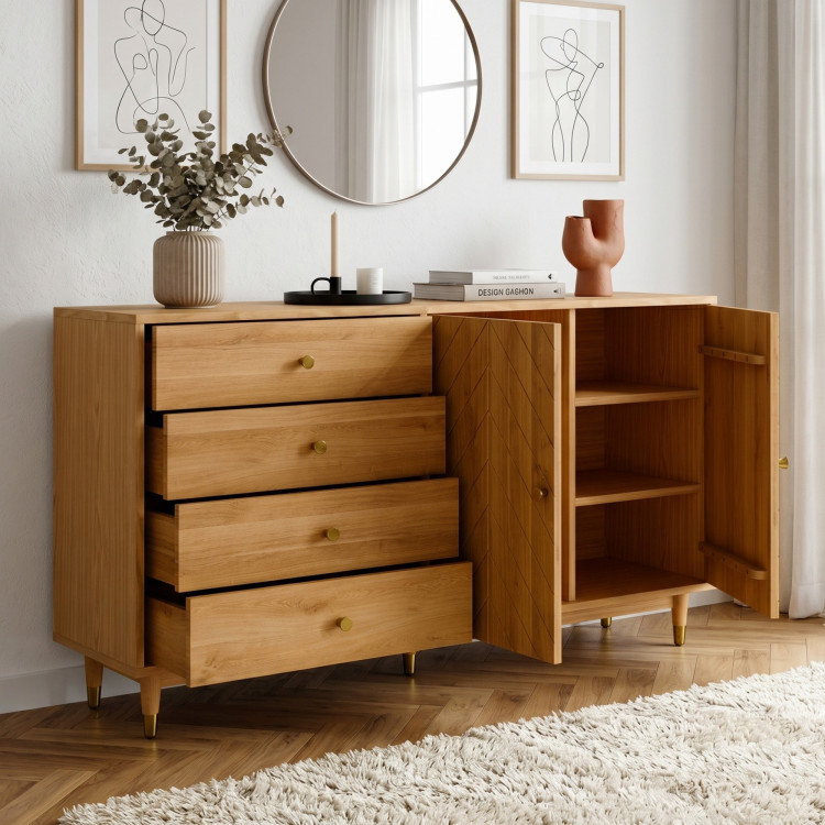 Eichenkommode 167,5 cm mit Schubladen und Türen – Öl-Wachs, Soft-Close