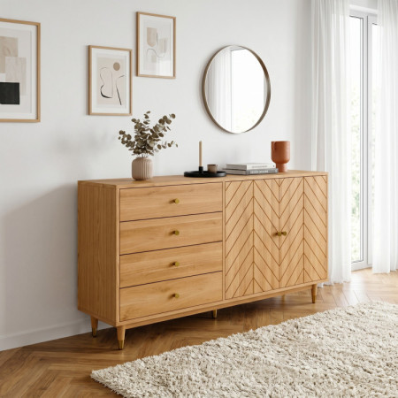 Eichenkommode 167,5 cm mit Schubladen und Türen – Öl-Wachs, Soft-Close