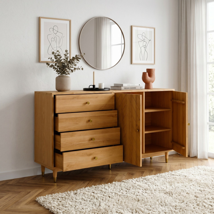 Eichenkommode 167,5 cm mit Schubladen und Türen – Öl-Wachs, Soft-Close