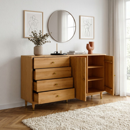 Eichenkommode 167,5 cm mit Schubladen und Türen – Öl-Wachs, Soft-Close