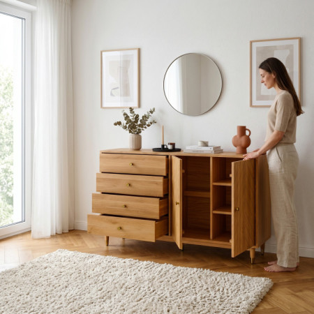 Eichenkommode 167,5 cm mit Schubladen und Türen – Öl-Wachs, Soft-Close