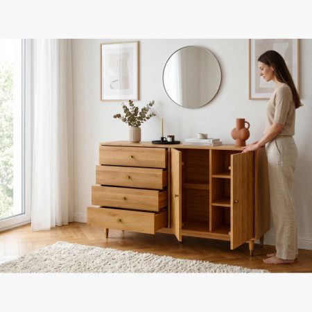 Eichenkommode 167,5 cm mit Schubladen und Türen – Öl-Wachs, Soft-Close