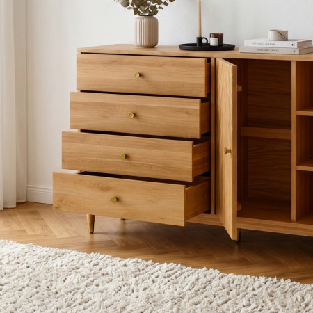 Eichenkommode 167,5 cm mit Schubladen und Türen – Öl-Wachs, Soft-Close