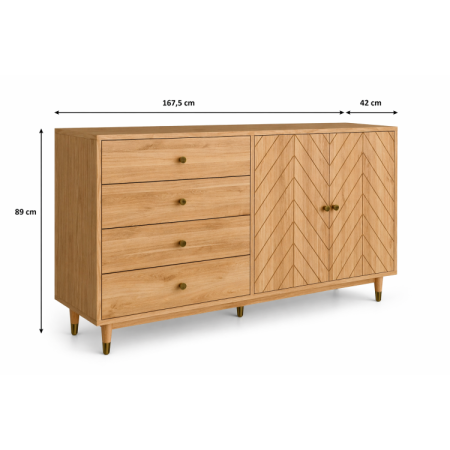 Eichenkommode 167,5 cm mit Schubladen und Türen – Öl-Wachs, Soft-Close