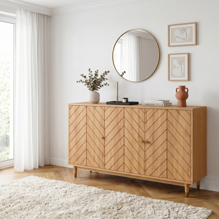 Eichenkommode mit Türen 139 cm – luxuriöse massive Kommode mit Fischgrätfräsung