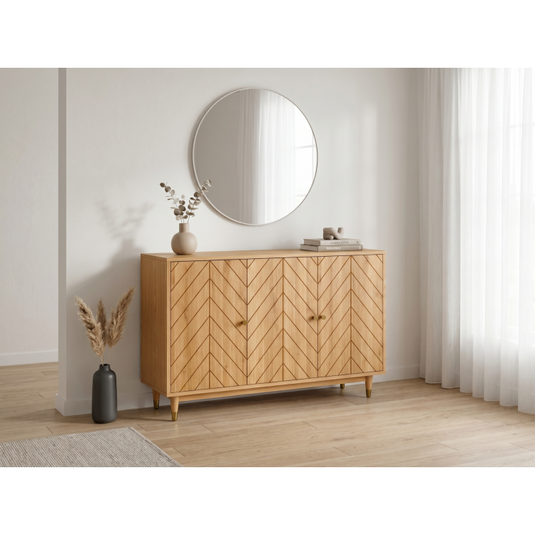 Eichenkommode mit Türen 139 cm – luxuriöse massive Kommode mit Fischgrätfräsung