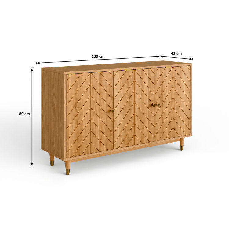 Eichenkommode mit Türen 139 cm – luxuriöse massive Kommode mit Fischgrätfräsung