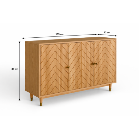 Eichenkommode mit Türen 139 cm – luxuriöse massive Kommode mit Fischgrätfräsung