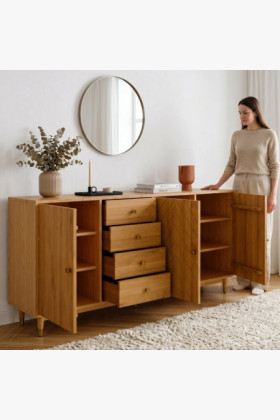 Massive Eichenkommode Jessica 190 cm mit gefrästem Fischgrätmuster 2