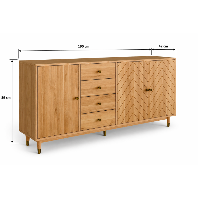Massive Eichenkommode Jessica 190 cm mit gefrästem Fischgrätmuster