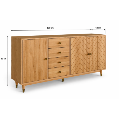 Massive Eichenkommode Jessica 190 cm mit gefrästem Fischgrätmuster