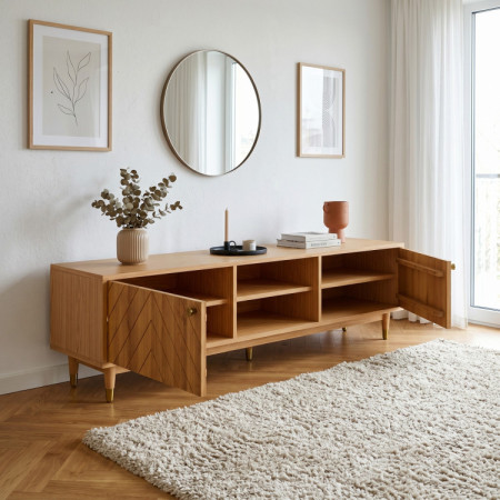 Massive TV-Kommode Jessica 179 cm mit Fischgrätfräsung