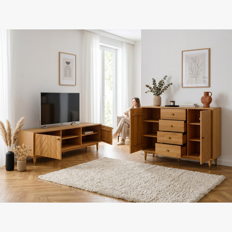 Massive TV-Kommode Jessica 179 cm mit Fischgrätfräsung