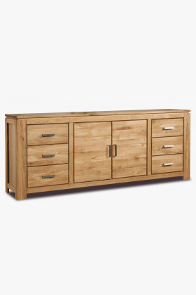 Luxuriöse Eichenkommode mit 6 Schubladen und Türen, massiv, modern, 219 cm breit