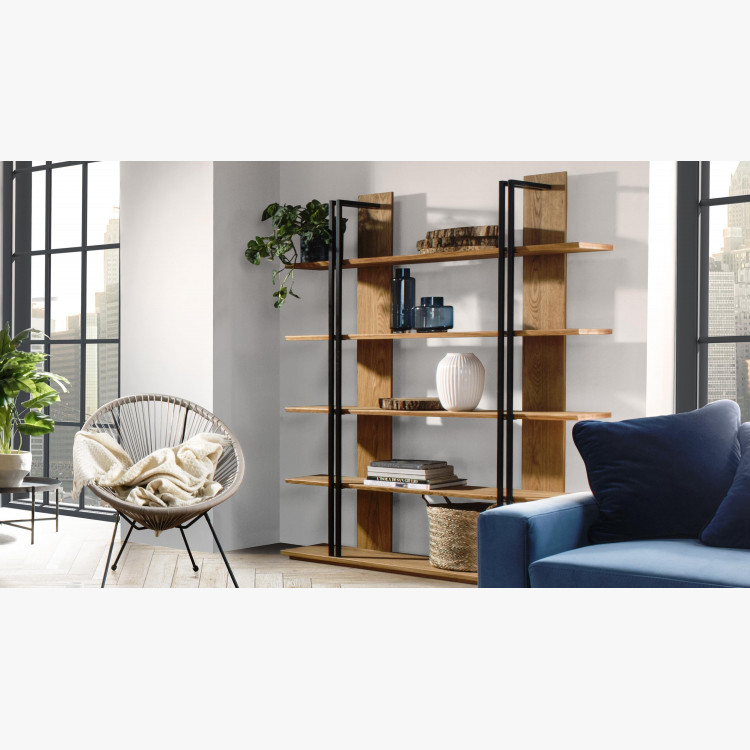 Drevená polica dub s kovom, Vilo 55