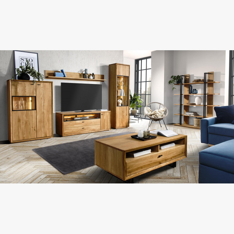 Drevená polica dub s kovom, Vilo 55