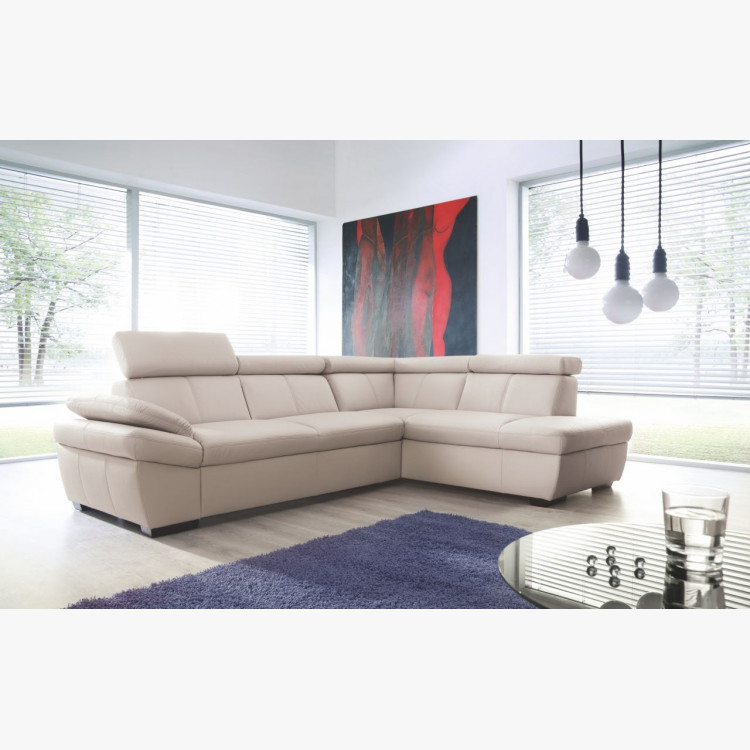 Kožená rohová pohovka s úložným priestorom a funkciou spania - SALERNO