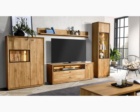 Moderná dubová obývacia stena s osvetlením, kolekcia Vilo , Obývacia stena z masívneho dreva- 1