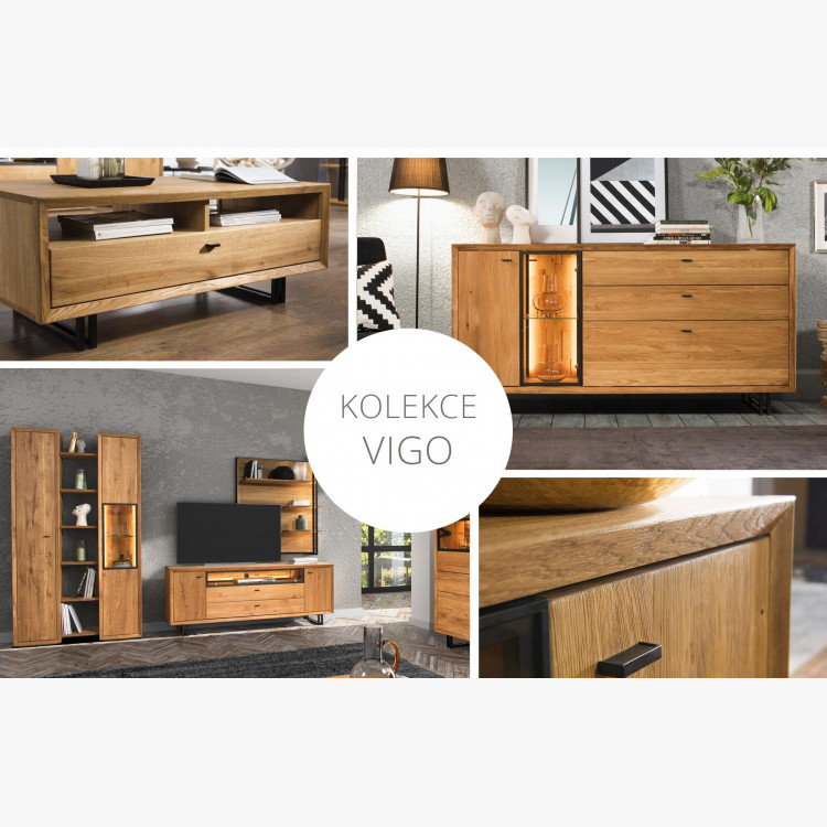 Moderná dubová obývacia stena s osvetlením, kolekcia Vilo , Obývacia stena z masívneho dreva- 3