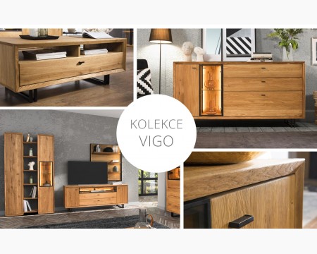 Moderná dubová obývacia stena s osvetlením, kolekcia Vilo , Obývacia stena z masívneho dreva- 3