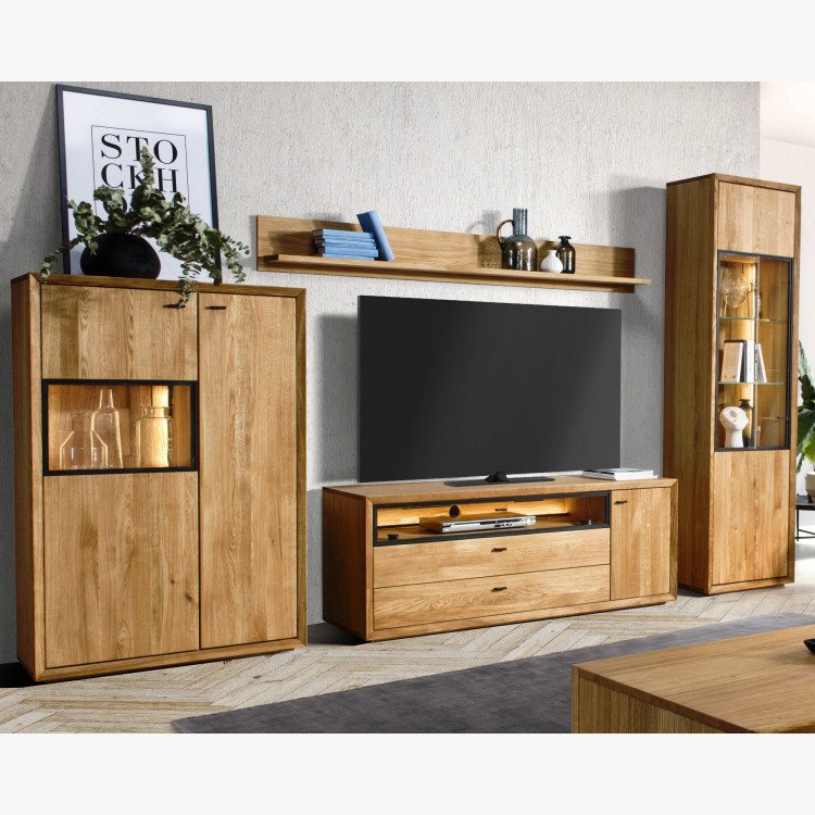 Moderná dubová obývacia stena s osvetlením, kolekcia Vilo , Obývacia stena z masívneho dreva- 2