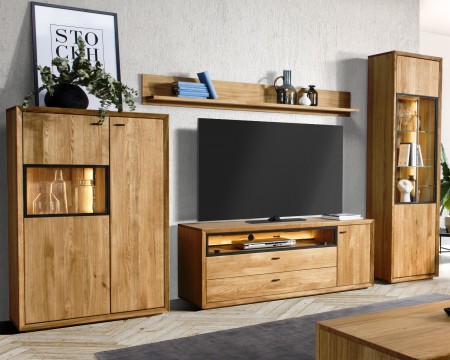 Moderná dubová obývacia stena s osvetlením, kolekcia Vilo , Obývacia stena z masívneho dreva- 2