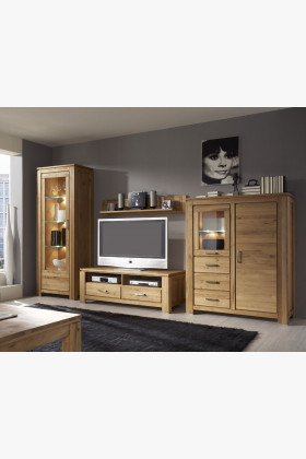 Wohnwand Set Eiche massiv und Furnier, 4-teilig, 343 cm