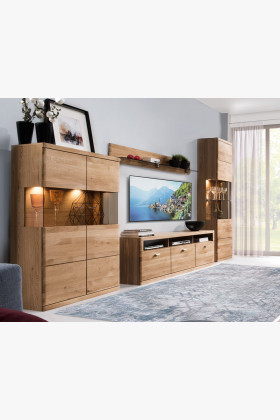 Massivholz Wohnwand Boston Eiche natur 4-teilig