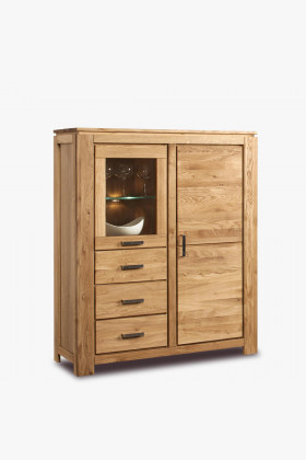 Eiche Vitrine mit Glastüren, 3 Schubladen und Soft-Stop-Mechanismus, naturholz