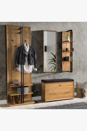 Garderobenmöbel Set Eiche Flur Schuhschrank Spiegel Paneel