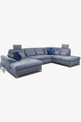 U-förmiges Ecksofa mit Metallbeinen, rechts, grau