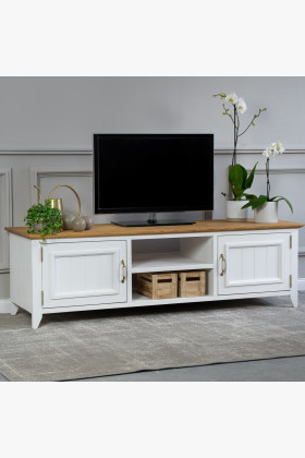 Massiver TV-Schrank aus Kiefernholz weiß-braun Provence