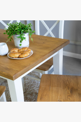 Dřevěný provence jídelní stůl bílo hnědý 140 x 80 cm, Lille , Jídelní stoly- 1 2