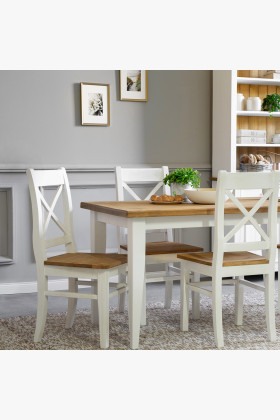 Dřevěná provence jídelní sestava bílo hnědá, Lille , Jídelní sety- 1 2